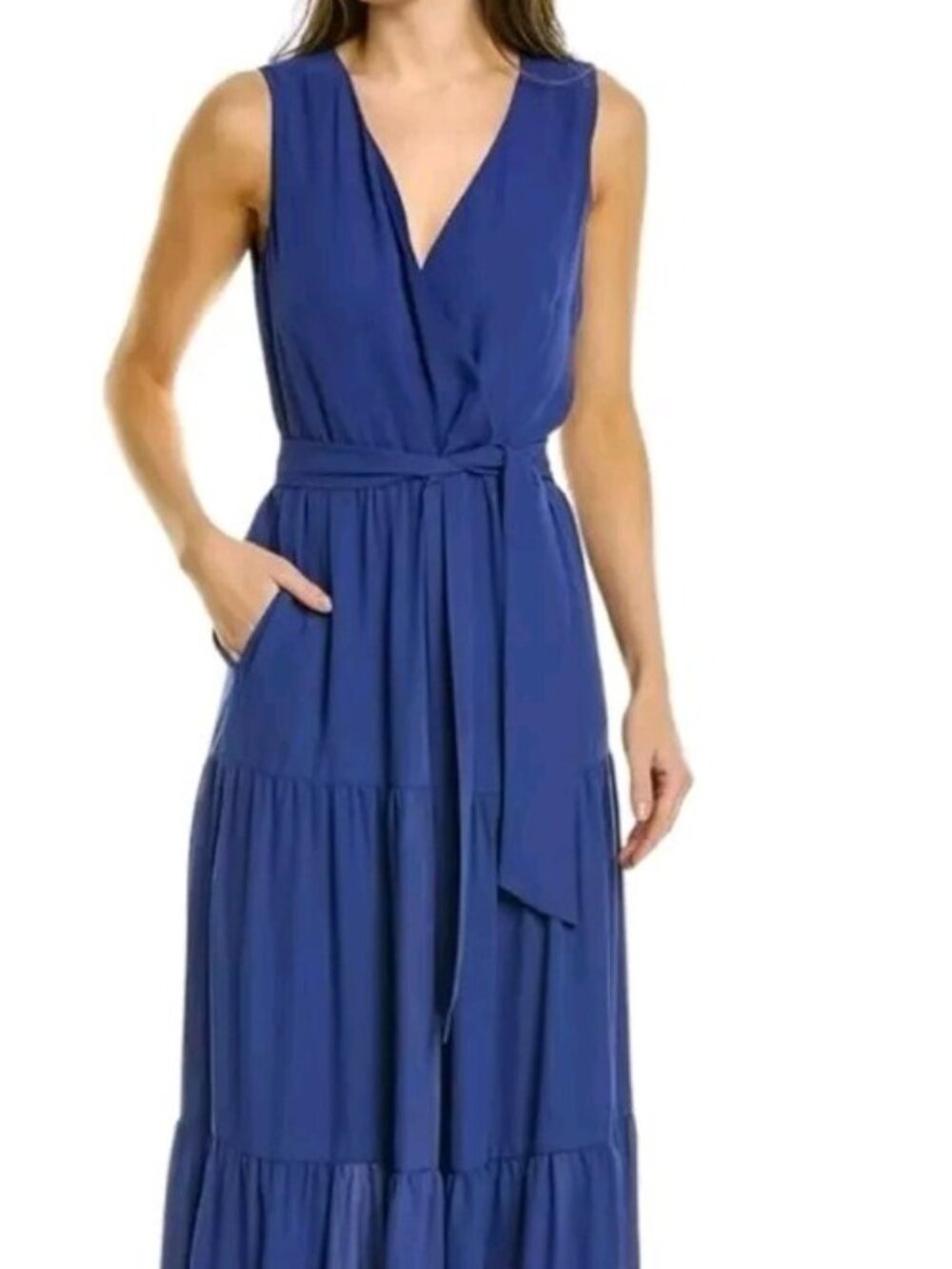 J. McLaughlin Lavina Surplice Bust Maxi Dress with Pockets Size 4 Persian Blue